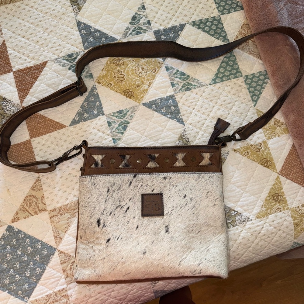 Brown and Cream Leather Crossbody Bag